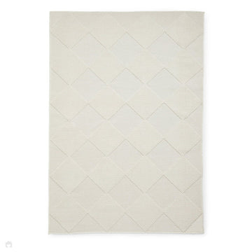 Washable Lyna J0529 Modern Harlequin Checkerboard Diamond Ribbed Soft-Touch Hi-Low Textured Polypropylene Mix Pile Cream/Ivory Rug-Think Rugs-Rug Love - The Most Loved Rug Store